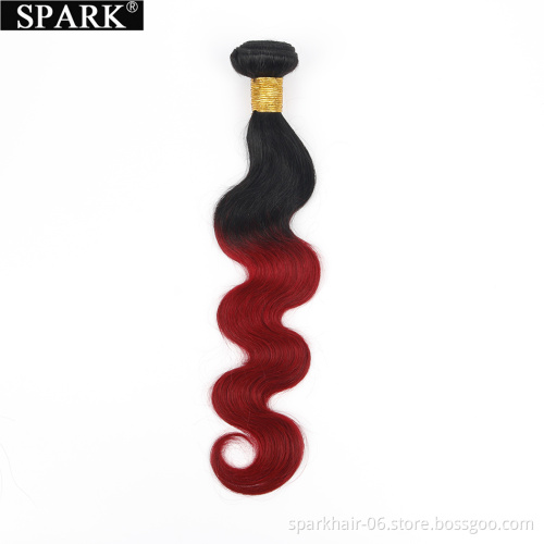 SPARK  99j Bundles with Closure Body Wave Bundles with 4x4 Closure 100% Unprocessed 10A Human Hair Weaves Ombre 1b/99j Hair
